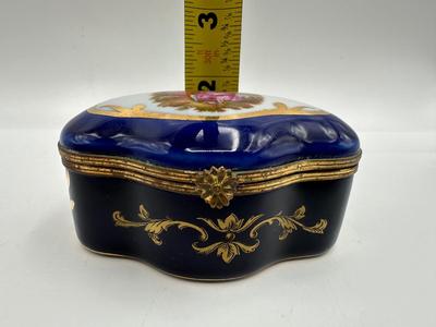 Vintage LIMOGES Cobalt Blue Porcelain 22K Gold Accent Trinket Box