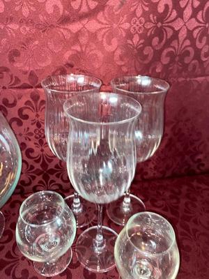 BRANDY SNIFTERS, LARGE & SMALL WINE GLASSES AND CRYSTAL CANDLE HOLDERS
