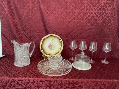 ANTIQUE PLATE AND VINTAGE GLASS