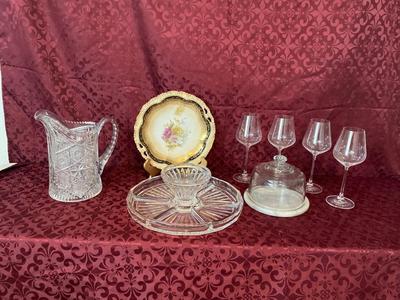 ANTIQUE PLATE AND VINTAGE GLASS