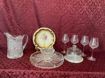 ANTIQUE PLATE AND VINTAGE GLASS