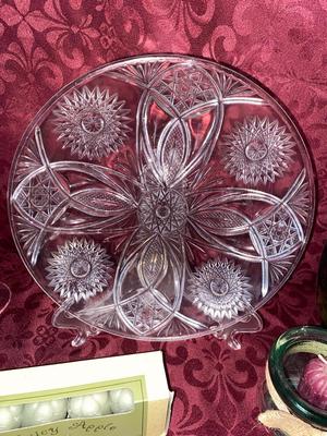 MIKASA GLASS BASKET, CANDLES, VINTAGE GLASS ITEMS AND MORE
