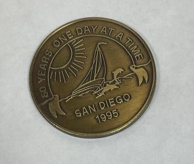 Alcoholics Anonymous San Diego 1995 60 Years Recovery Sobriety Chip Bronze Token Sailboat