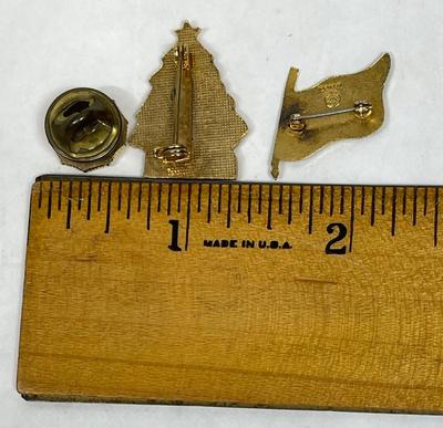 Lot of three Pins: American Legion Auxiliary, American Flag, Christmas Tree