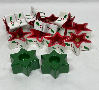 12Wood Christmas Napkin Stars and 2Candle Holders