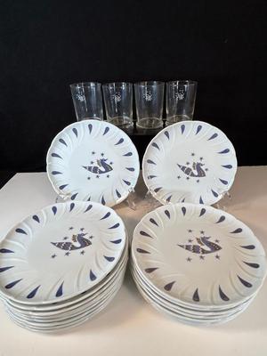 Lot 73. Vintage Air France logo Plates and Glasses