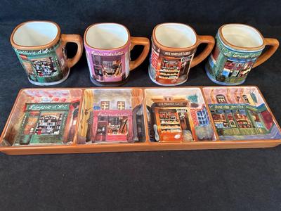 Lot 80. French-themed Mugs and Divided Tray
