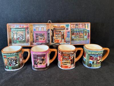 Lot 80. French-themed Mugs and Divided Tray