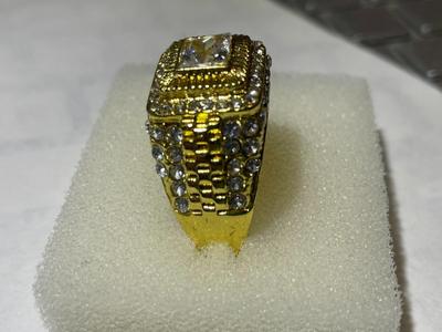 Men's New Never Worn Gold-tone Fashion Ring Size-13 w/Crystal Stones as Pictured.
