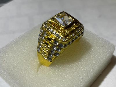 Men's New Never Worn Gold-tone Fashion Ring Size-13 w/Crystal Stones as Pictured.