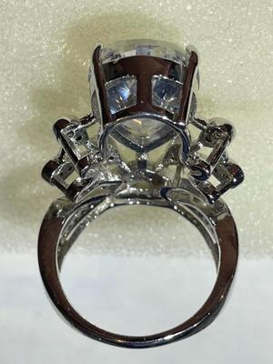 Ladies Huge New Never Worn Silver-tone Fashion Ring Size-7.25 w/Crystal Stones as Pictured.