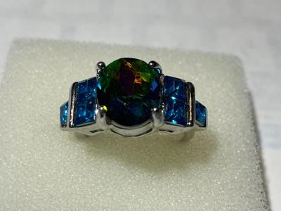 Ladies New Never Worn Silver-tone Fashion Ring Size-Full 8 w/Multi & Blue Crystal Stones as Pictured.