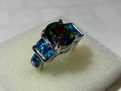 Ladies New Never Worn Silver-tone Fashion Ring Size-Full 8 w/Multi & Blue Crystal Stones as Pictured.