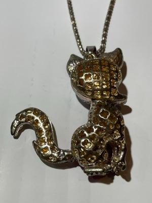 Vintage Rhinestone & Enamel Rudolph the Red Nose Reindeer Pendant 2.5" Tall on a 28" Fashion Chain in Good Preowned Condition.