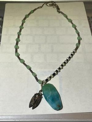 Vintage Scarce Designer PEGGY JOHNSON Signed Sterling Silver Hand Made Beetle Pendant w/Beaded 16" Necklace