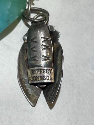 Vintage Scarce Designer PEGGY JOHNSON Signed Sterling Silver Hand Made Beetle Pendant w/Beaded 16" Necklace