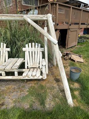 LOG DOUBLE SEAT SWING WITH TABLE