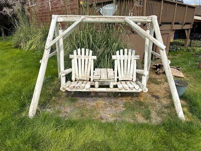 LOG DOUBLE SEAT SWING WITH TABLE