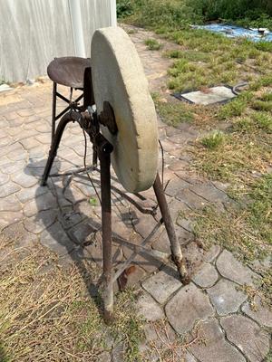 ANTIQUE PEDAL GRINDER WITH SEAT