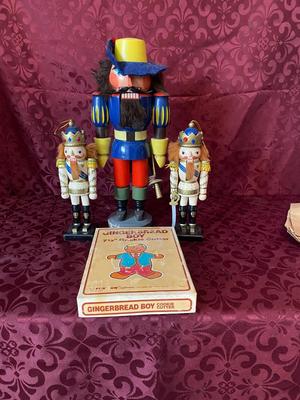 THE OUT OF TOWNER NUTCRACKER AND HIS TWO LITTLE SIDE KICKS, WITH A GINGERBREAD MAN COOKIE CUTTER