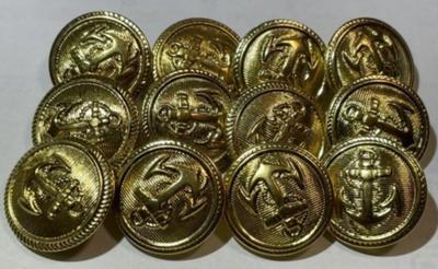 12 Naval Anchor Crest Metal Buttons for Blazers, Suits, Sport Coat, Uniform, Jackets, Etc 7/8" Diameter in New Never Used Condition.