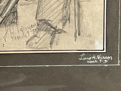 LOUIS H. VERNON (Artist) Charcoal/Drawing of Conductor & Orchestra 23" x 26" in Good Preowned Condition.