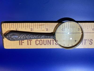 Antique 1896 Monogrammed Scarce Sterling Silver Magnifying Glass Pendant in VG Preowned Condition as Pic'd.