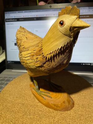 Vintage Chicken/Rooster Bamboo Like Figure 7" x 7.25" in Fair-Good Preowned Condition.