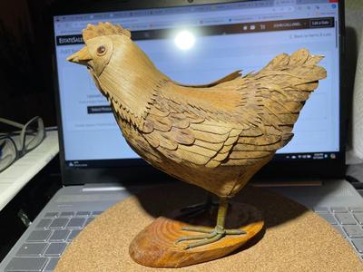 Vintage Chicken/Rooster Bamboo Like Figure 7" x 7.25" in Fair-Good Preowned Condition.