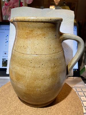 Vintage Pottery Redware Pitcher 8.25" Tall in VG Preowned Condition.