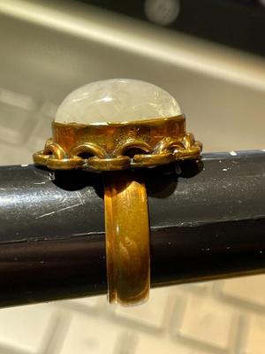 Vintage Mid-Century Moonstone Copper Ring Size 7.5 in Good Preowned Condition.