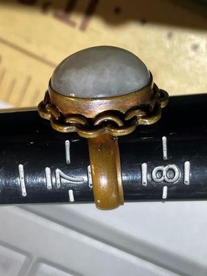Vintage Mid-Century Moonstone Copper Ring Size 7.5 in Good Preowned Condition.