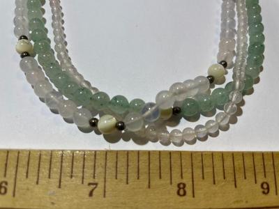 Vintage Triple Strand Jadeite Bead Necklace 18" in Very Good Preowned Condition as Pic'd.
