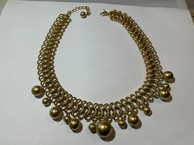 KJL Kenneth Jay Lane Gold-tone Dangling Ball Necklace 16-18" Adjustable in Good Preowned Condition.