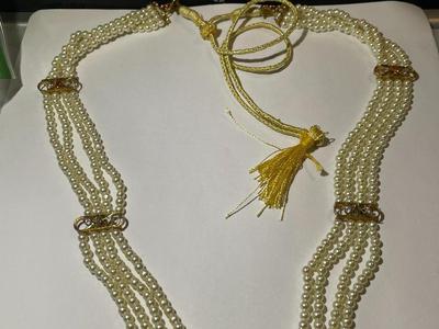 Vintage Indian Wedding Bridal Gold Plated Faux Pearl & Colored Stone Necklace 22"+ Plus & Adjustable in Good Preowned Condition