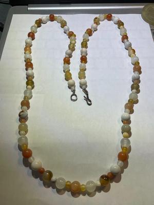 Vintage Fashion Glass Necklace 34" in Good Preowned Condition as Pictured.