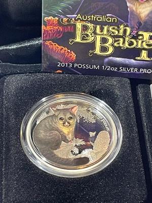 Australian Bush Babies POSSUM 2013 Proof Colorized 1/2 Ounce .999 Fine Silver Coin Limited to 10,000 as Pictured.