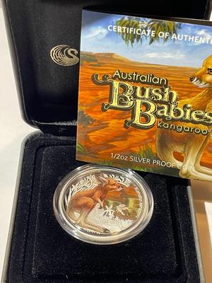 Australian Bush Babies KANGAROO 2010 Proof Colorized 1/2 Ounce .999 Fine Silver Coin Limited to 10,000 as Pictured.