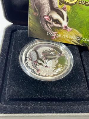 Australian Bush Babies SUGAR GLIDER 2010 Proof Colorized 1/2 Ounce .999 Fine Silver Coin Limited to 10,000 as Pictured.