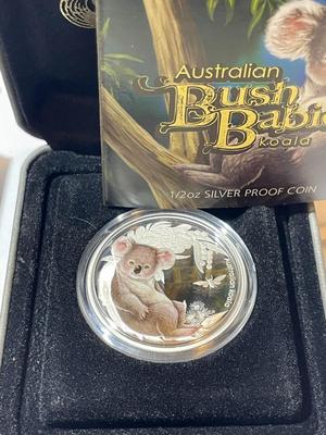Australian Bush Babies KOALA 2011 Proof Colorized 1/2 Ounce .999 Fine Silver Coin Limited to 10,000 as Pictured.