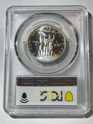 PCGS CERTIFIED ITALY 1984-R MS65 500 Lire Olympics Los Angeles Silver Coin KM-114 as Pictured.