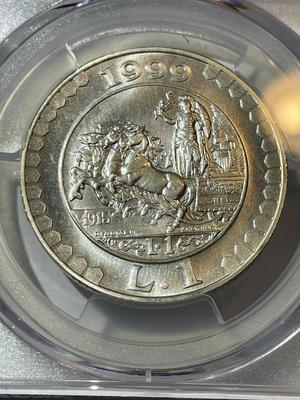 PCGS CERTIFIED ITALY 1999-R MS64 KM-205 LIRA OF 1915 SILVER COIN AS PICTURED.