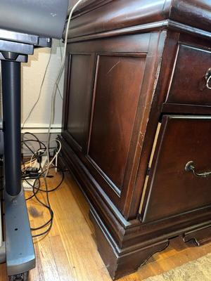 L SHAPED COMPUTER DESK WITH HUTCH PLUS CHAIR AND OFFICE SUPPLIES