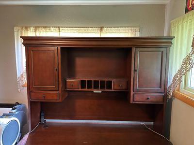 L SHAPED COMPUTER DESK WITH HUTCH PLUS CHAIR AND OFFICE SUPPLIES