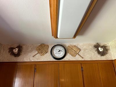 WALL CLOCK, HEART WREATHS AND WEAVED ART