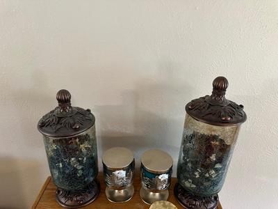 DECORATIVE GLASS CANISTERS ,CANDLE AND HOLDERS