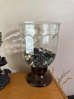 2 GLASS CANDLE HOLDERS AND AN ANGEL FIGURE