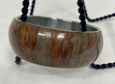 Wood and Metal Band Bangle Bracelet