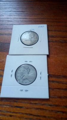 LOT 54 - TWO OLD SILVER CANADIAN QUARTERS