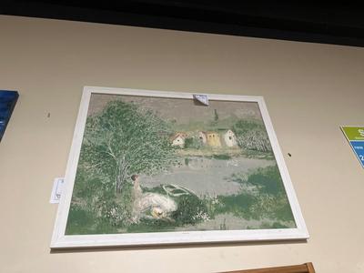 Large framed fabric scene
